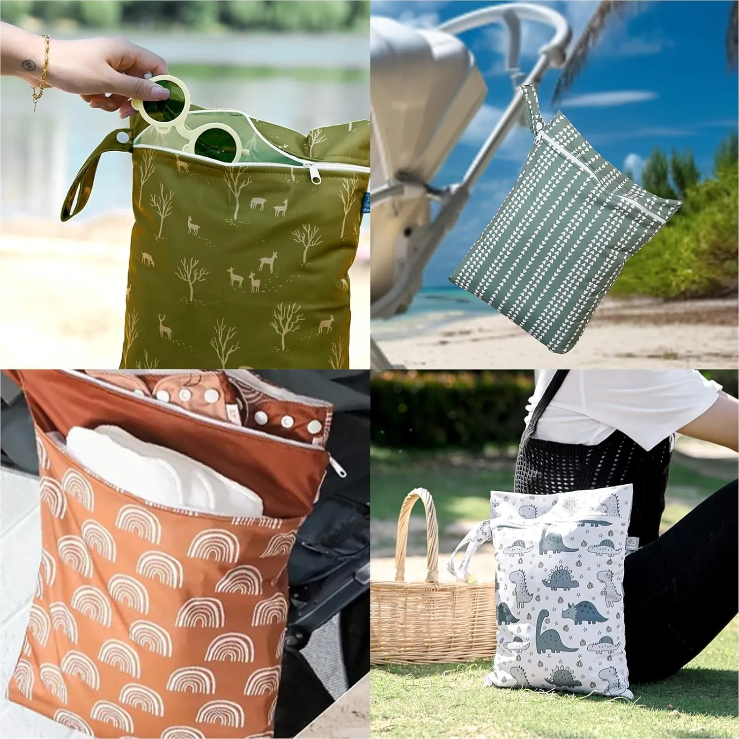3 Set Wet Bag Storage Bag Zipper Waterproof Washable Travel Bags, Beach, Pool, Gym Bag for Cloth Diaper, Swimsuits & Wet Clothes for Baby,11.8x15.7inch (YMX002-S11)