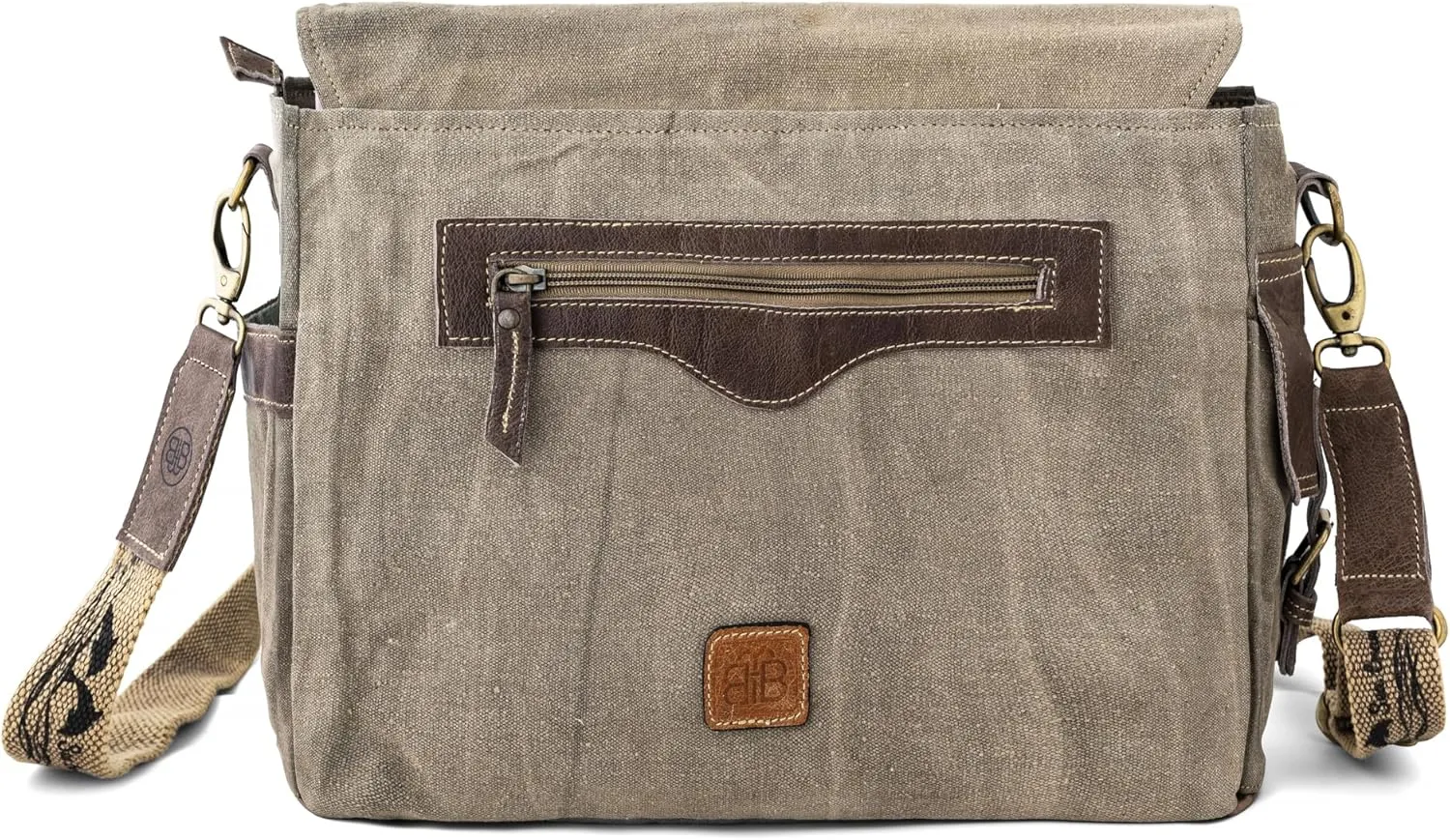 3B-Route 66Upcycled Vintage Military Leather Canvas Shoulder Bag Laptop Messenger Bags Medium Crossbody Purse with 2 Straps