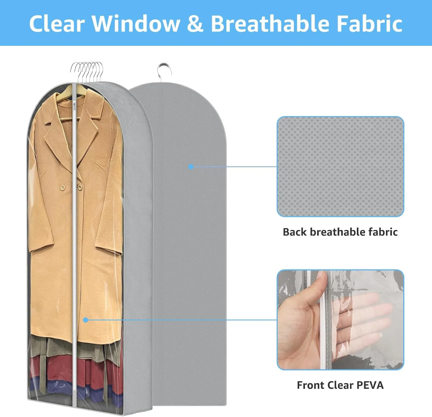 4 Pack 60'' Garment Bags for Hanging Clothes with 6.5'' Gusseted,Clothes Bags for Storage Hanging, Clothing Bags with Zipper Protecting Travel Suit Bags