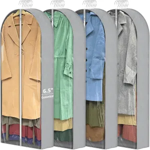 4 Pack 60'' Garment Bags for Hanging Clothes with 6.5'' Gusseted,Clothes Bags for Storage Hanging, Clothing Bags with Zipper Protecting Travel Suit Bags