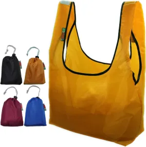 4 Pack Super Strong Ripstop Nylon Foldable Reusable Bag Grocery Shopping Tote Bag with built-in Pouch, RBS042 (Black, Mustard, Wine, Royal Blue)
