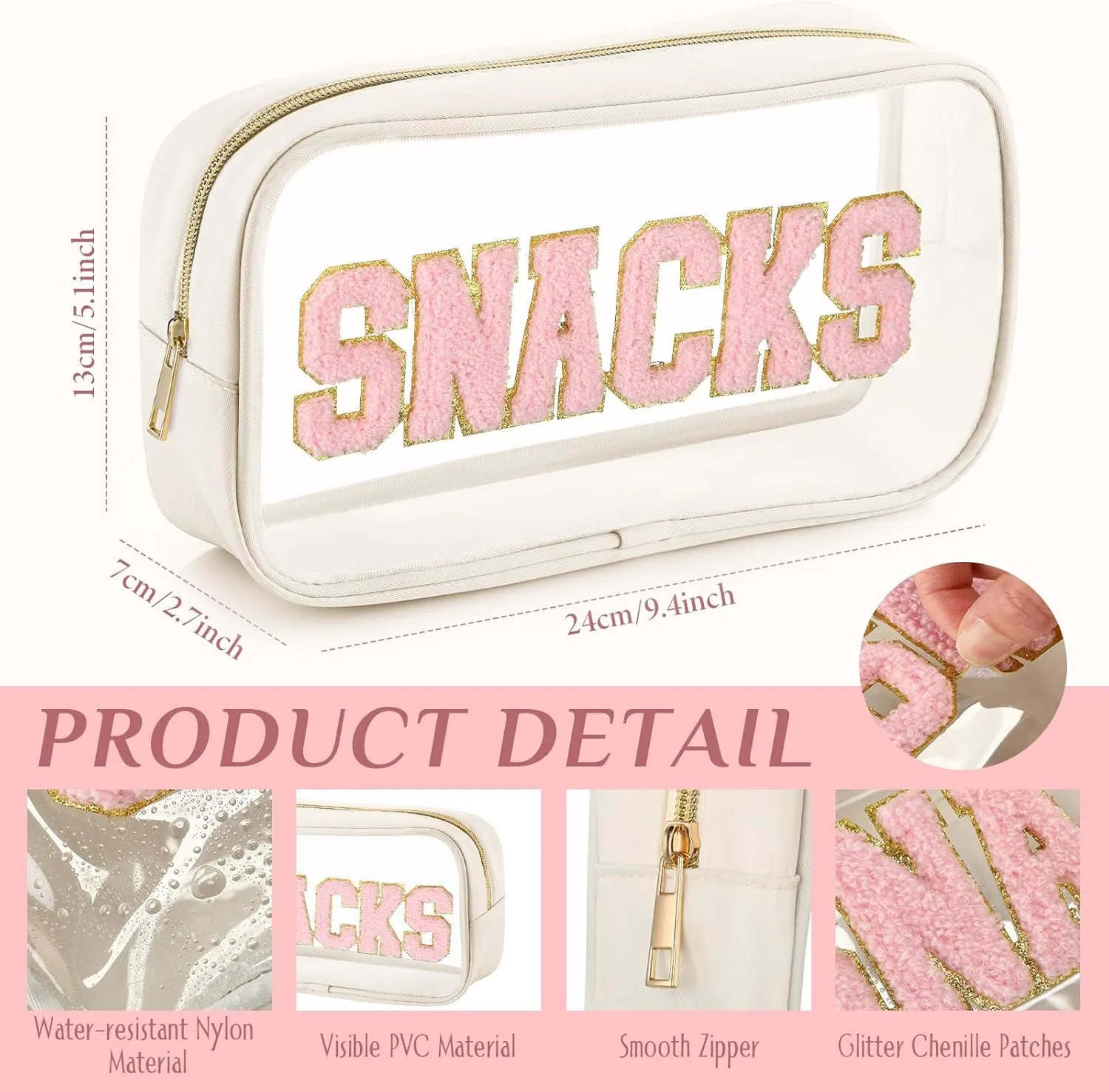 4 Pcs Mama and Baby Toiletry Bag Clear Chenille Letter Pouch Snacks Makeup Stuff Travel Diaper Bag Preppy Transparent Pouch with Zipper for Women Gift(Bright Color)