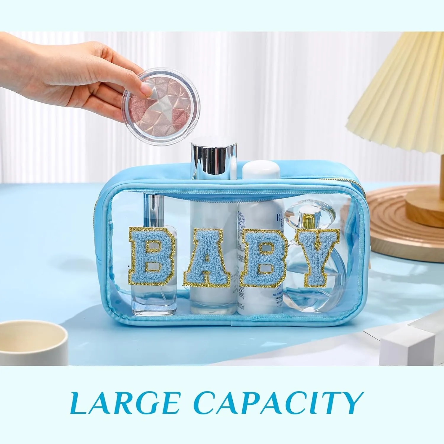 4 Pcs Mama and Baby Toiletry Bag Clear Chenille Letter Pouch Snacks Makeup Stuff Travel Diaper Bag Preppy Transparent Pouch with Zipper for Women Gift(Fresh Color)