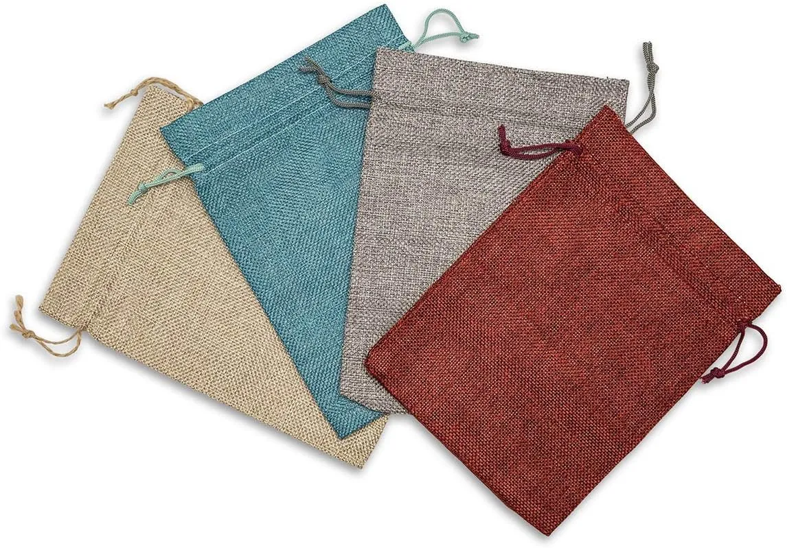 48-Pack 3x4 Natural Burlap Gift Bags w. Drawstring (4 Colors, X-Small) for Party Favors, Presents or DIY Craft by TheDisplayGuys
