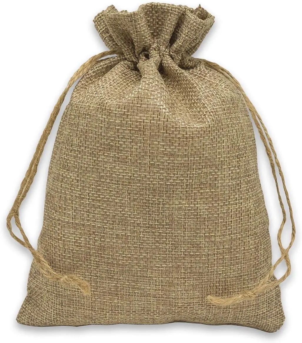 48-Pack 3x4 Natural Burlap Gift Bags w. Drawstring (4 Colors, X-Small) for Party Favors, Presents or DIY Craft by TheDisplayGuys