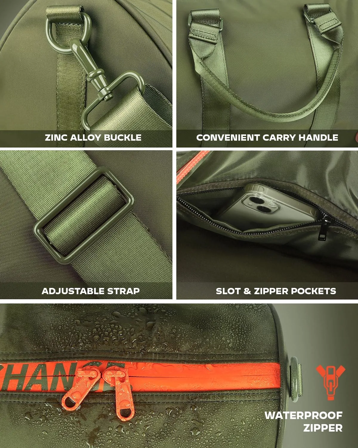 4Pcs/Set Waterproof Sports Duffel Bag 1000D Nylon Heavy Duty Travel Swim Gym Bags for Men and Women Weekender Bag with 3 Accessory Bags of Wet & Dry Separation Upgrades 2.0 Green