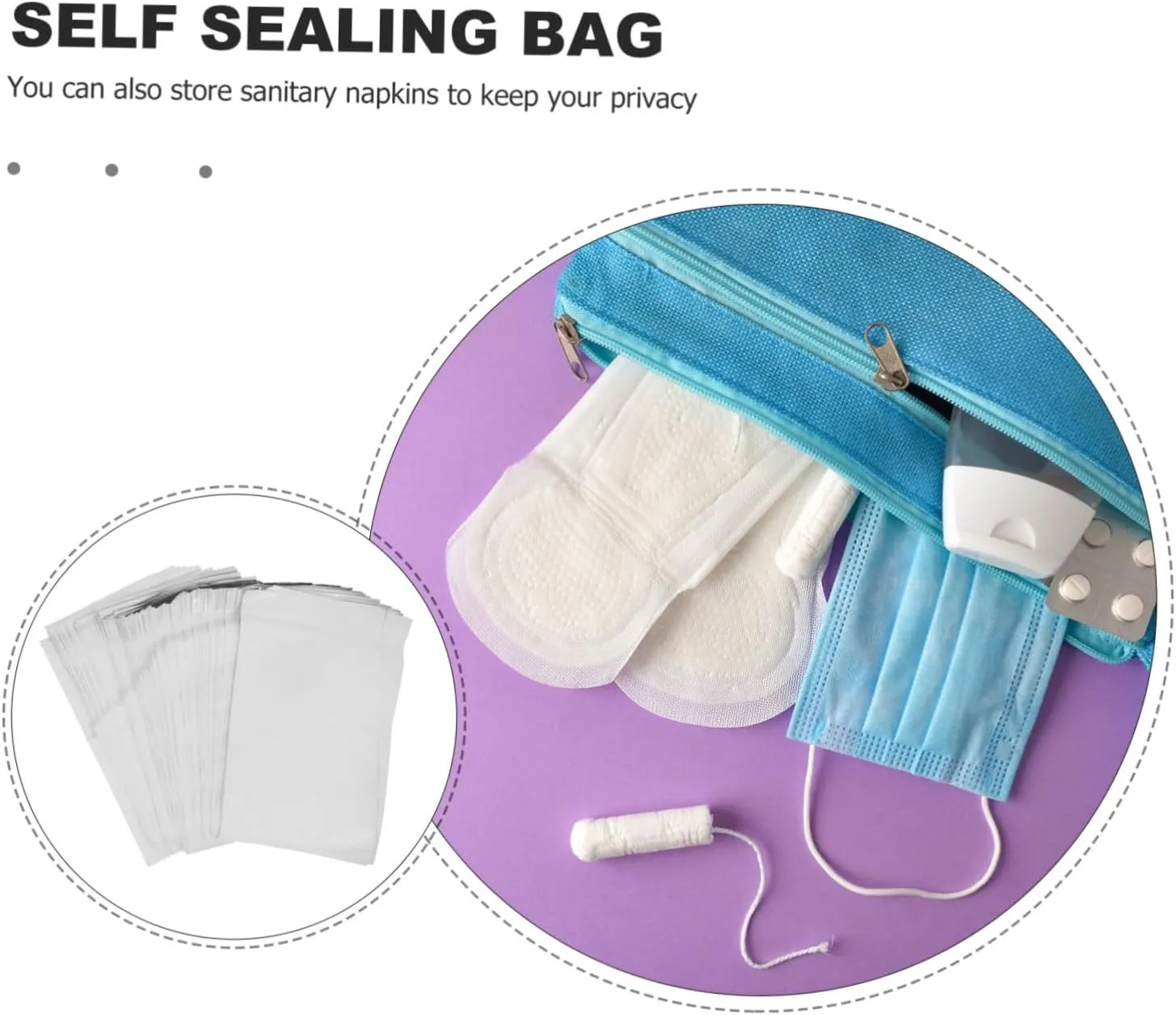 4sets 100pcs Sanitary Napkin Bags Self Sealing Waste Storage Pouches for Menstrual Disposal Sturdy Feminine Bags Elegant Design for Bathroom Bedroom Use 100pcs*4