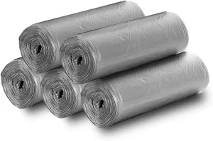 5 Rolls Small Trash Garbage Bags, 4 Gallon Strong Thin Material Disposable Kitchen Garbage Bags, Durable Plastic Trash Bags for Office Home Bedroom Garden Waste Bin, 200 Counts (Silver)