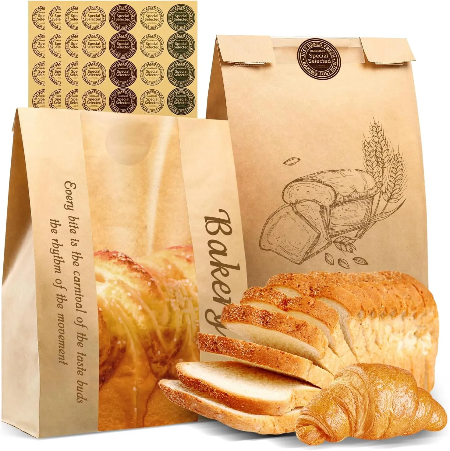 50 Pcs Paper Bread Bags for Sourdoug, Paper Bag with Window, 50% Thicker 13.7"x 8.3" x 3.7"in, Homemade Bread Loaf Bags with Seal Stickers