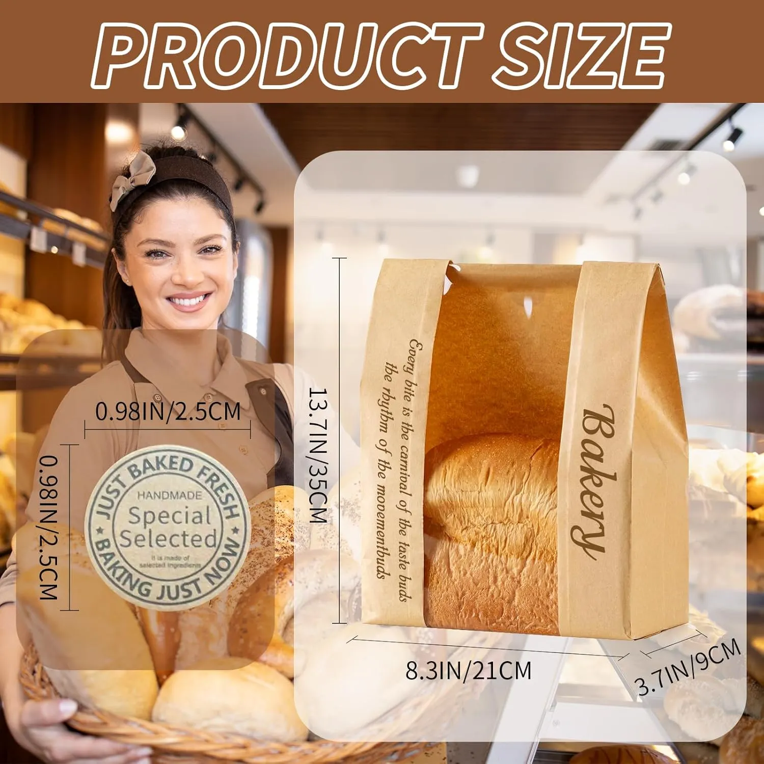 50 Pcs Paper Bread Bags for Sourdoug, Paper Bag with Window, 50% Thicker 13.7"x 8.3" x 3.7"in, Homemade Bread Loaf Bags with Seal Stickers