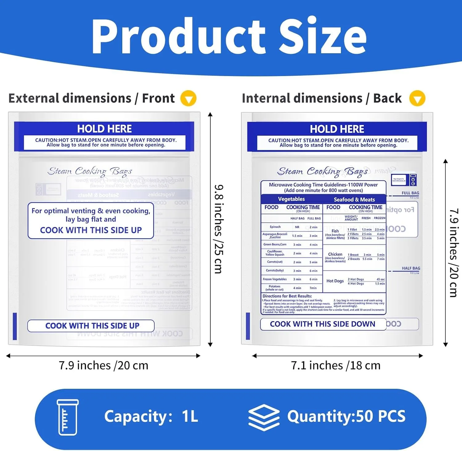 50 Pcs Zipper Steam Bags Reusable Microwave Steamer Cooking Bags Frozen Food Microwave Steam Bag for Vegetables Potatoes Meat (50)