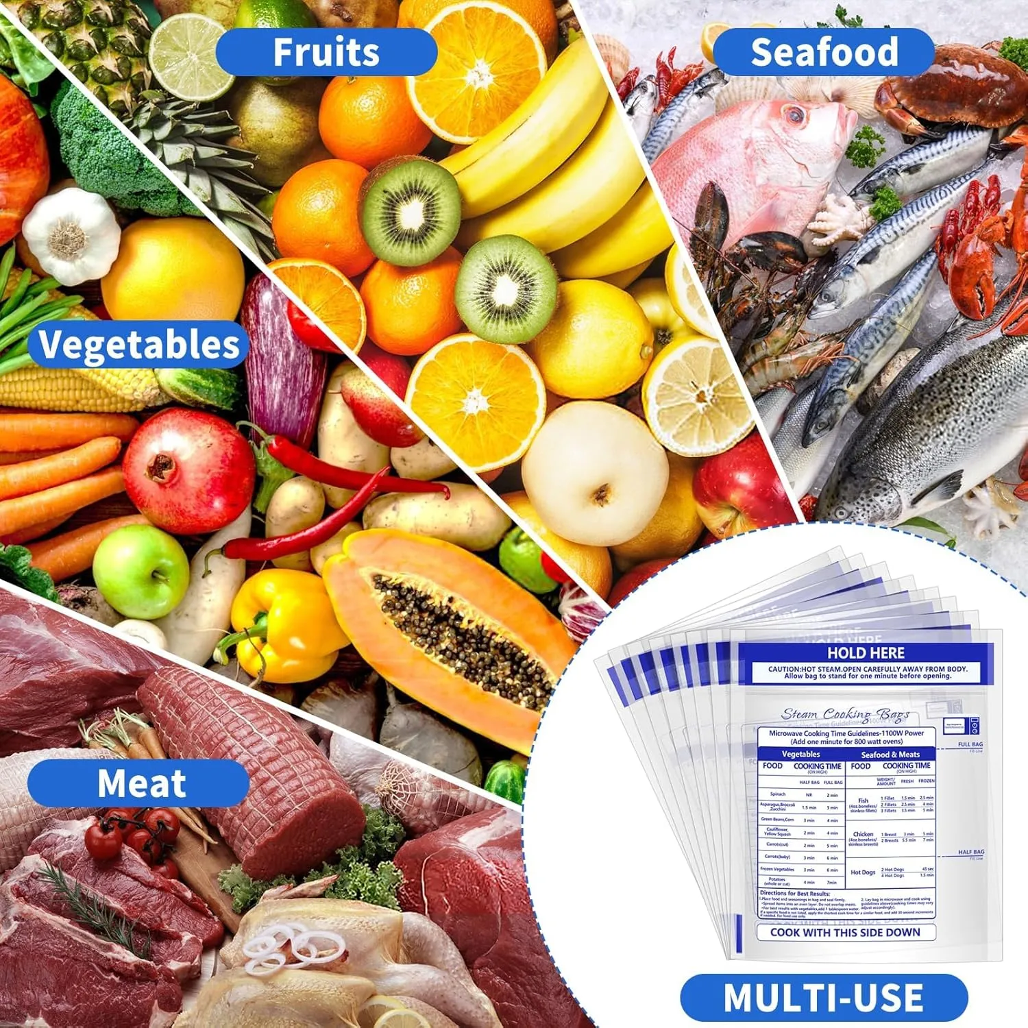 50 Pcs Zipper Steam Bags Reusable Microwave Steamer Cooking Bags Frozen Food Microwave Steam Bag for Vegetables Potatoes Meat (50)