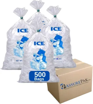 5LB Clear Plastic Ice Bags - 500 Bags per case - 9"x18" Size - 1.25 mil thickness - Convenient Bulk Pack for Ice Storage and More