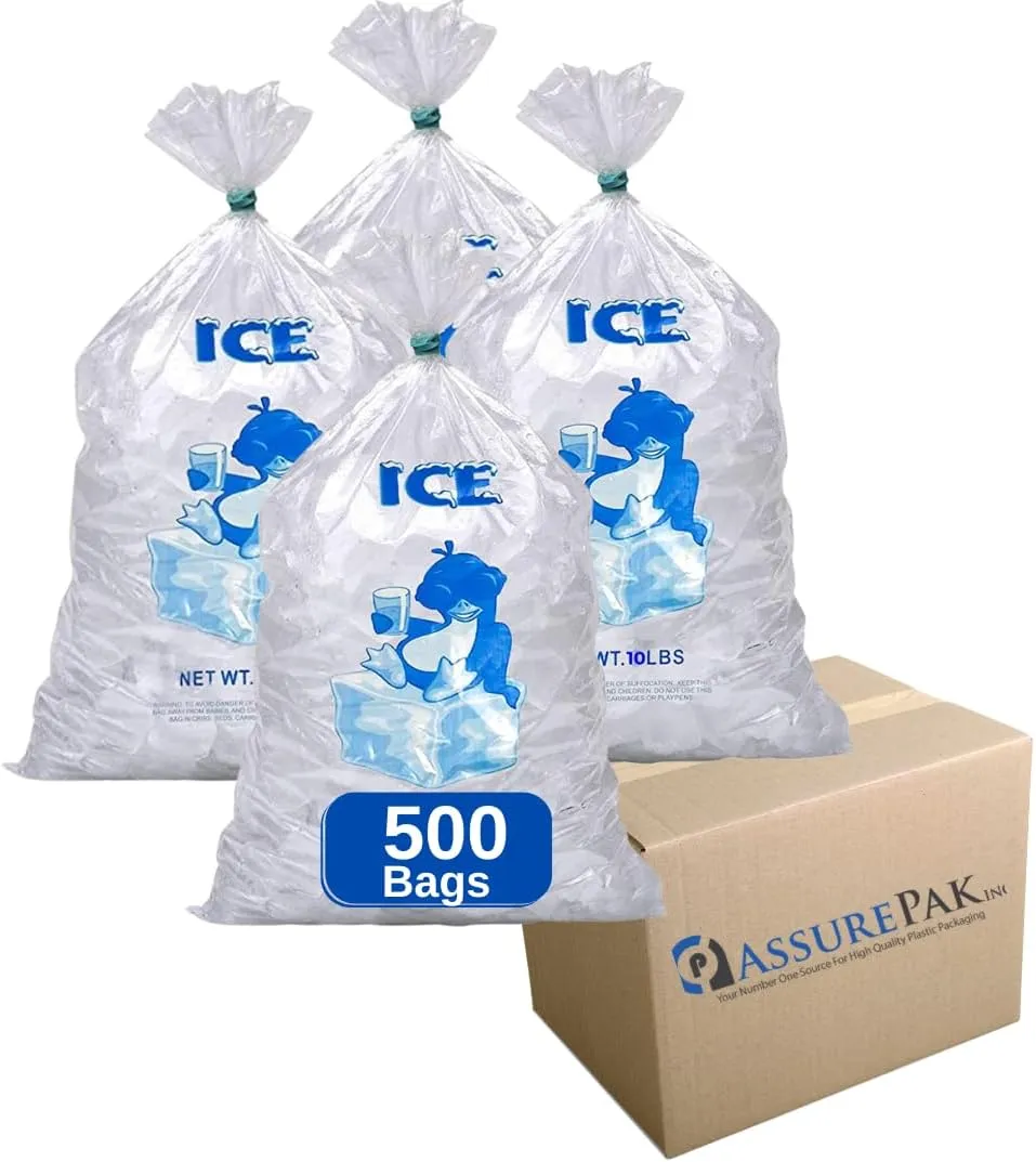5LB Clear Plastic Ice Bags - 500 Bags per case - 9"x18" Size - 1.25 mil thickness - Convenient Bulk Pack for Ice Storage and More