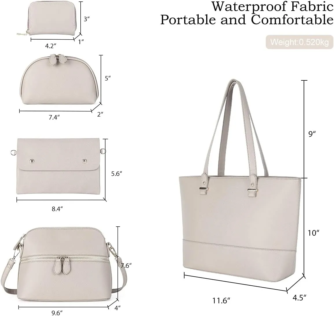 5pcs Purses Handbags Set for Women Shoulder Tote Satchel Bags