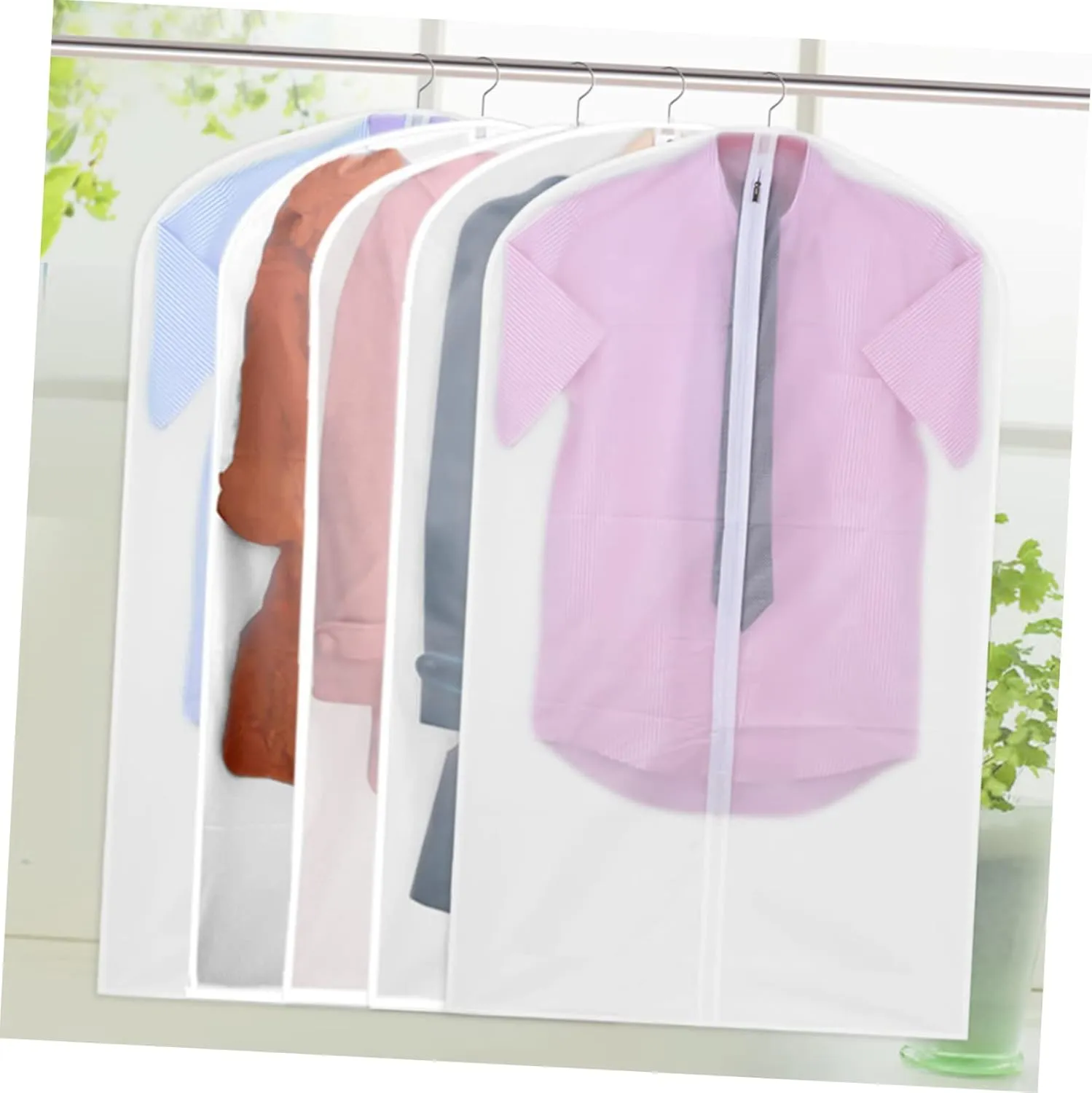 5Pcs Translucent Wardrobe Cover Clothes Storage Bag for Hanging Garments Peva Convenient Hanger Opening for Home Organization