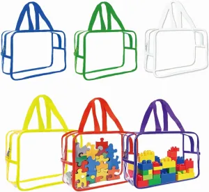 6 Packs Large Toy Storage Bags, Toy Organizer Bags with Double Zipper, Reusable Dust-Proof Waterproof Clear Thick PVC Toy Bags for Board Game, Building Blocks, Puzzle, Books, Small Crafts