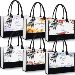 6 Pcs Bible Tote Bags for Women - Teacher Appreciation Gift, Aesthetic Canvas Bags, Inspirational Religious Jesus Tote Grocery Bags, Christian Gifts for Coworker Employee