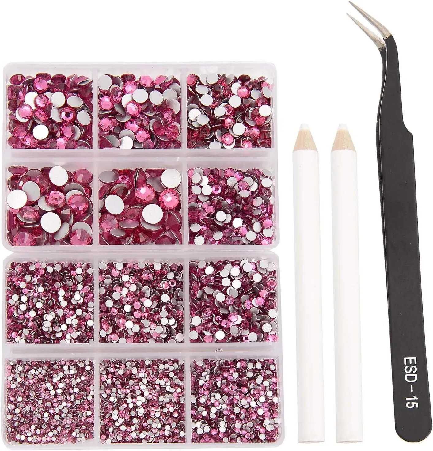 8000pcs Non Hotfix Rhinestones 10 Sizes Flatback Crystal Glass Rhinestones with Tweezers and Picking Pen for Nail Art Clothes Bags Phone Decorations Crafts DIY (024 Rose Mix SS3-SS30)