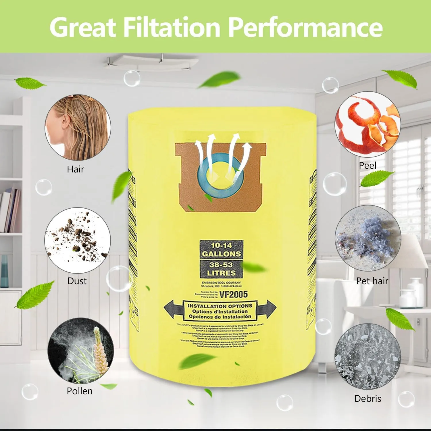 9 Packs 90672 Type I High Efficiency Dust Collection Bags for 10-14 Gallon Vacuum Bags Type I and Type F 90672 9067200 9067233 90662 9066200 9066233 Part VF2005