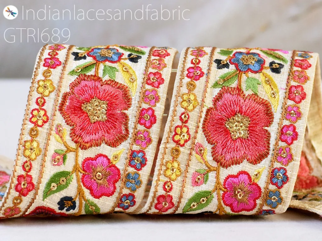 9 Yard Embroidery 65mm Ribbon Embellishments DIY Crafting  Embroidered Fabric Trim Decorative Sewing Saree Indian Sari Border Home Decor Bag