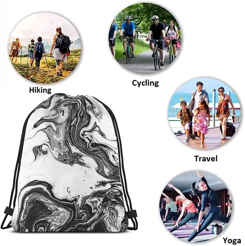 Abstract Marble Art Drawstring Bags Backpack Bag Black And White Ink Painting Liquid Acrylic Design Artistic Sport Gym Sack Drawstring Bag String Bag Yoga Bag for Men Women