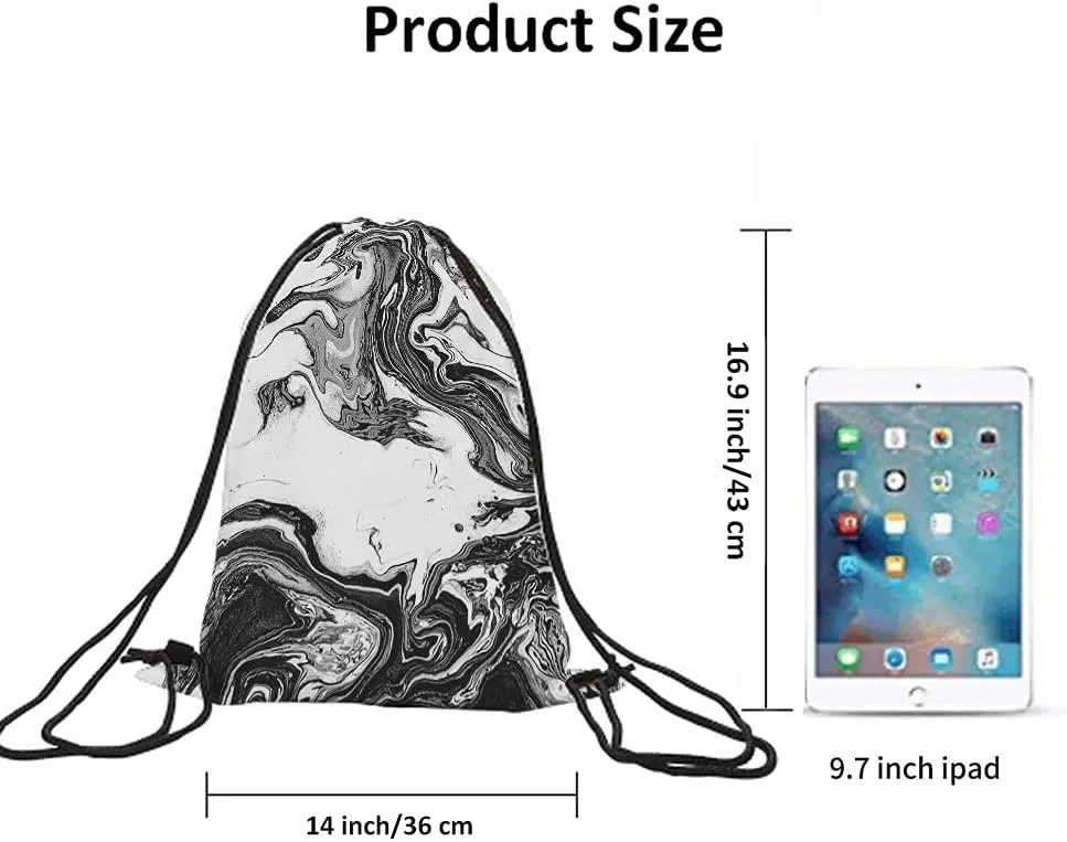 Abstract Marble Art Drawstring Bags Backpack Bag Black And White Ink Painting Liquid Acrylic Design Artistic Sport Gym Sack Drawstring Bag String Bag Yoga Bag for Men Women