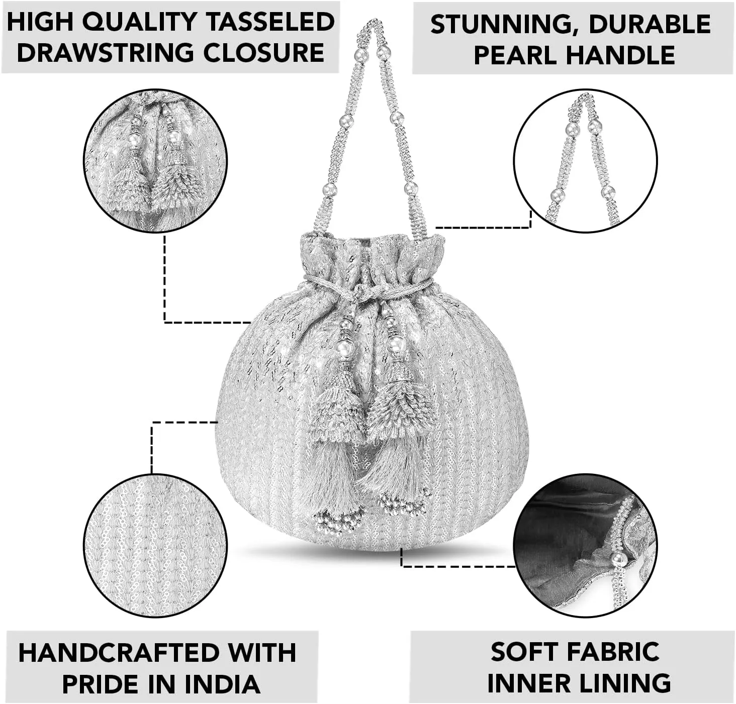 Aheli Potli Bags Gift for Women Evening Bag Clutch Ethnic Bride Purse with Drawstring