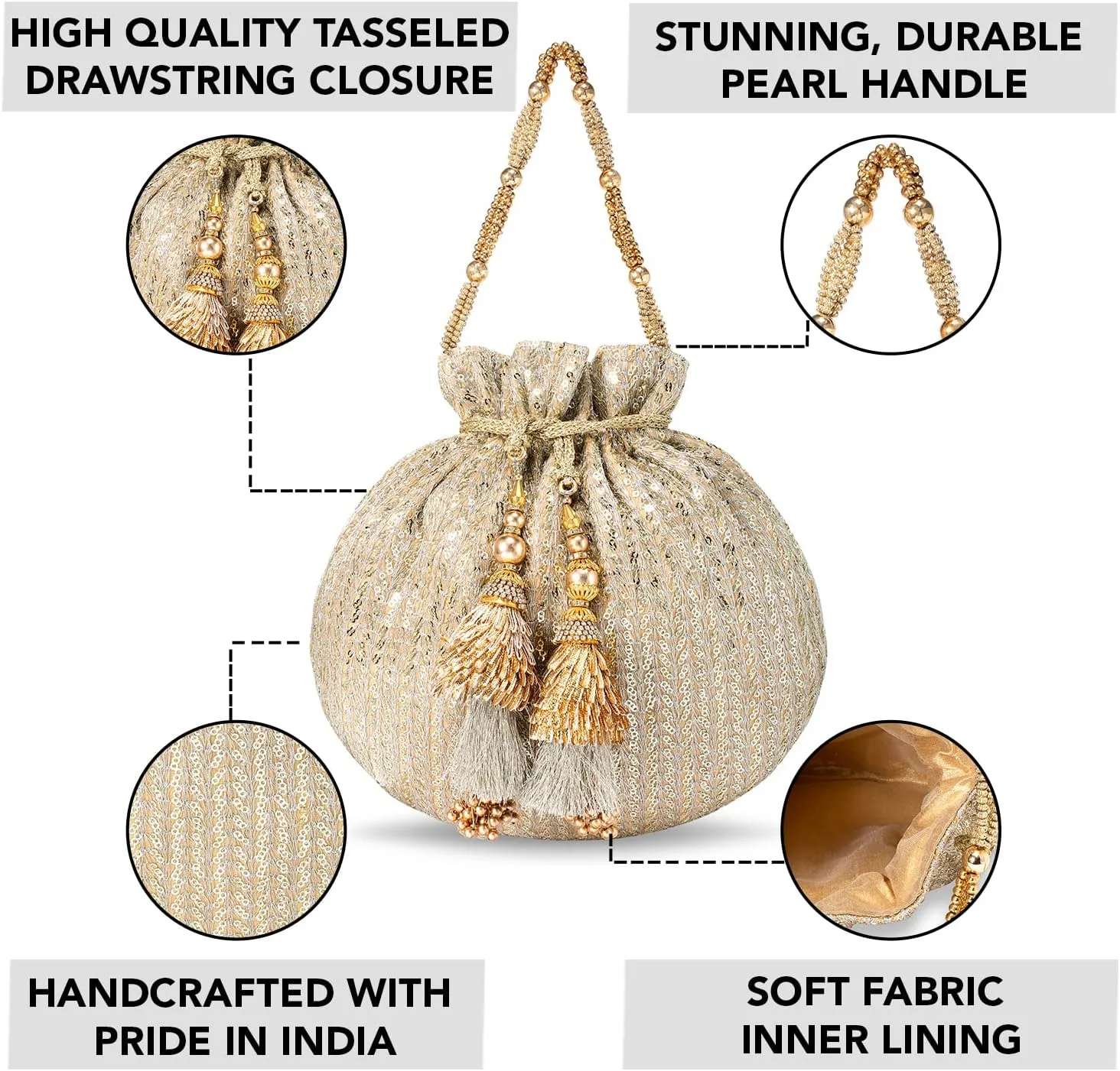 Aheli Potli Bags Gift for Women Evening Bag Clutch Ethnic Bride Purse with Drawstring