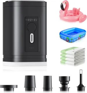 Air Pump for Inflatables Portable Air Pump 4.5Kpa Electric Mini Tiny with Type C Rechargeable, Quickly Inflate & Deflate for Swimming Ring, Toys, Pool Float, Air Mattress, Deflate Storage Bag – Black