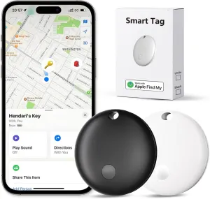 Air Tags, Tracker Item Finder Work with Apple Find My (iOS Only), Tracking Device Locator Smart Tag for Luggage, Keys, Wallet, Bike, Pets, Bags (Black & White, 2 Pack)