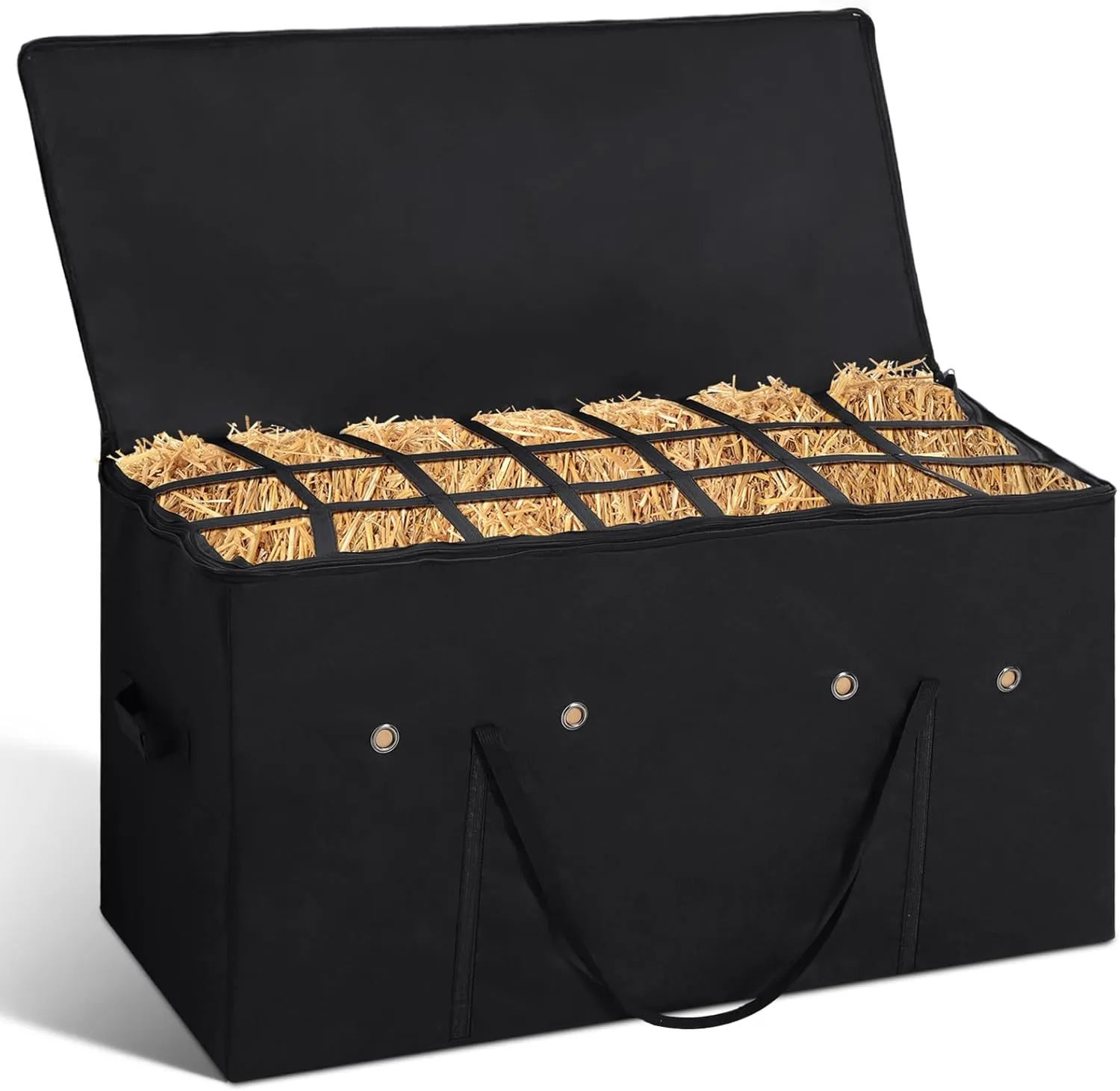 Aliceset Hay Bale Bag 44 x 18 x 22 Inch Extra Large Hay Bale Storage Bag, Top Slow Feeder Belt Design, Oxford Cloth Heavy Duty Tote Container for Horses, Goats, Sheep, Donkeys, Barns and Stables