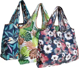 alldyrew Large Foldable Tote Nylon Reusable Grocery Bag, 3 Pack