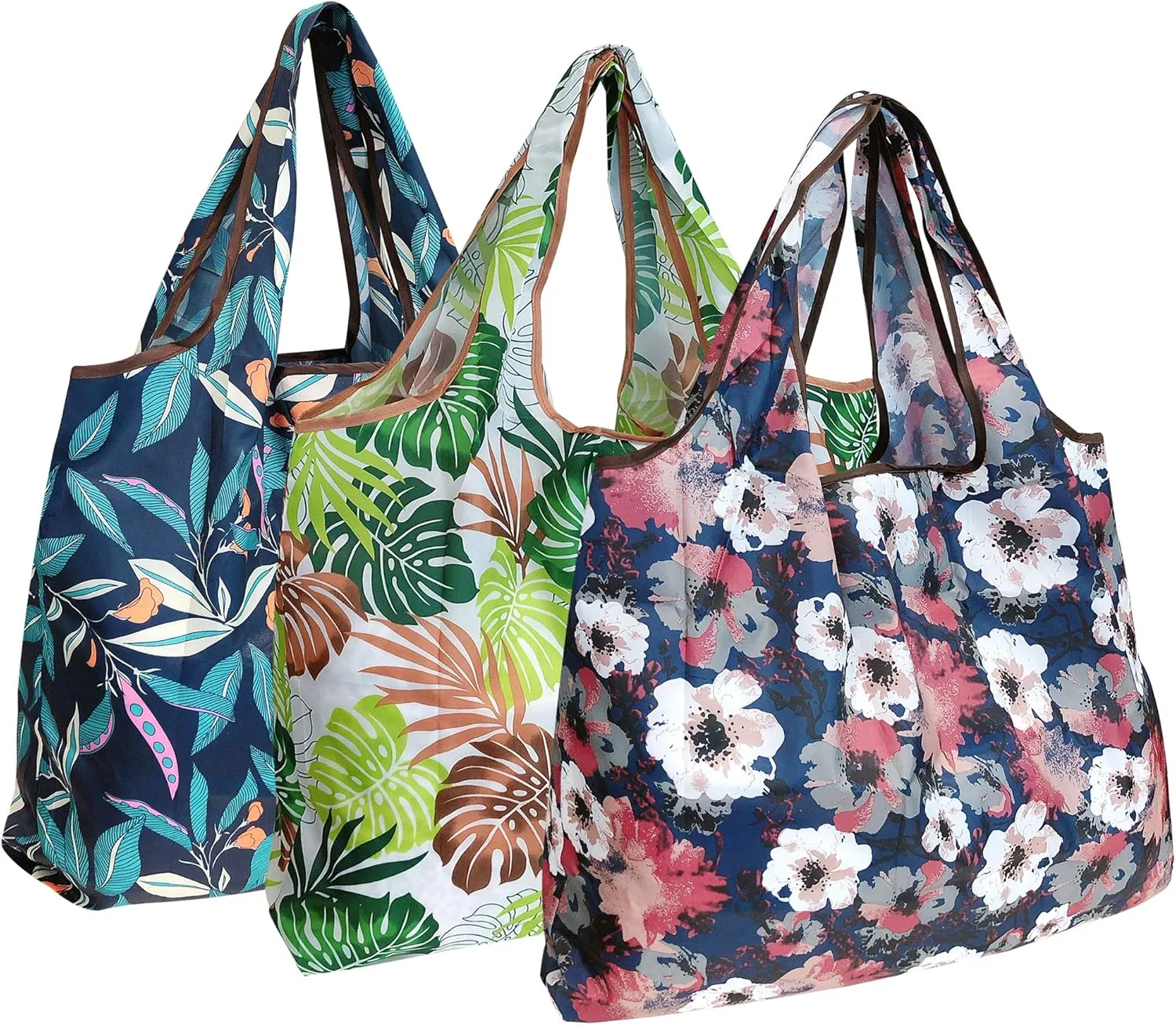 alldyrew Large Foldable Tote Nylon Reusable Grocery Bag, 3 Pack