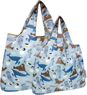 allydrew Large & Small Foldable Tote Nylon Reusable Grocery Bags, Set of 2