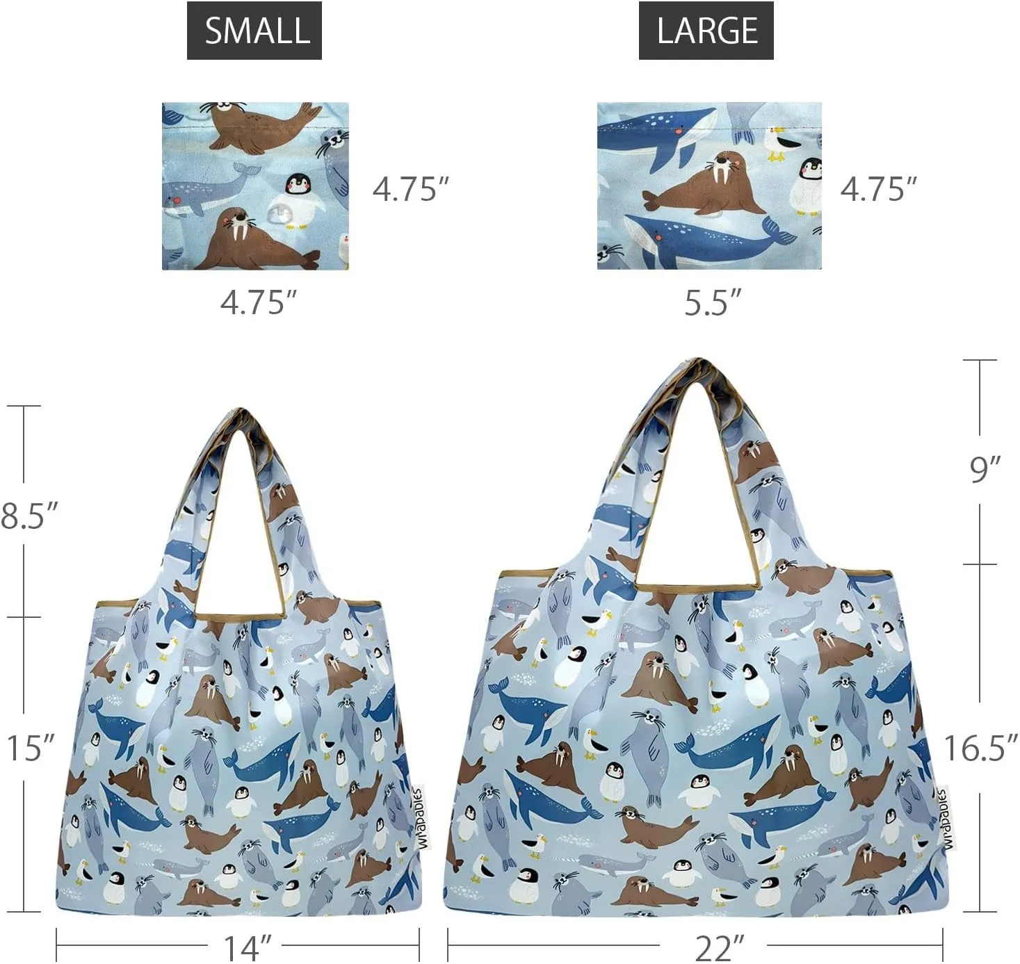 allydrew Large & Small Foldable Tote Nylon Reusable Grocery Bags, Set of 2
