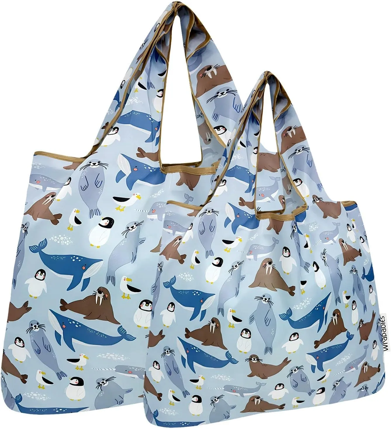 allydrew Large & Small Foldable Tote Nylon Reusable Grocery Bags, Set of 2