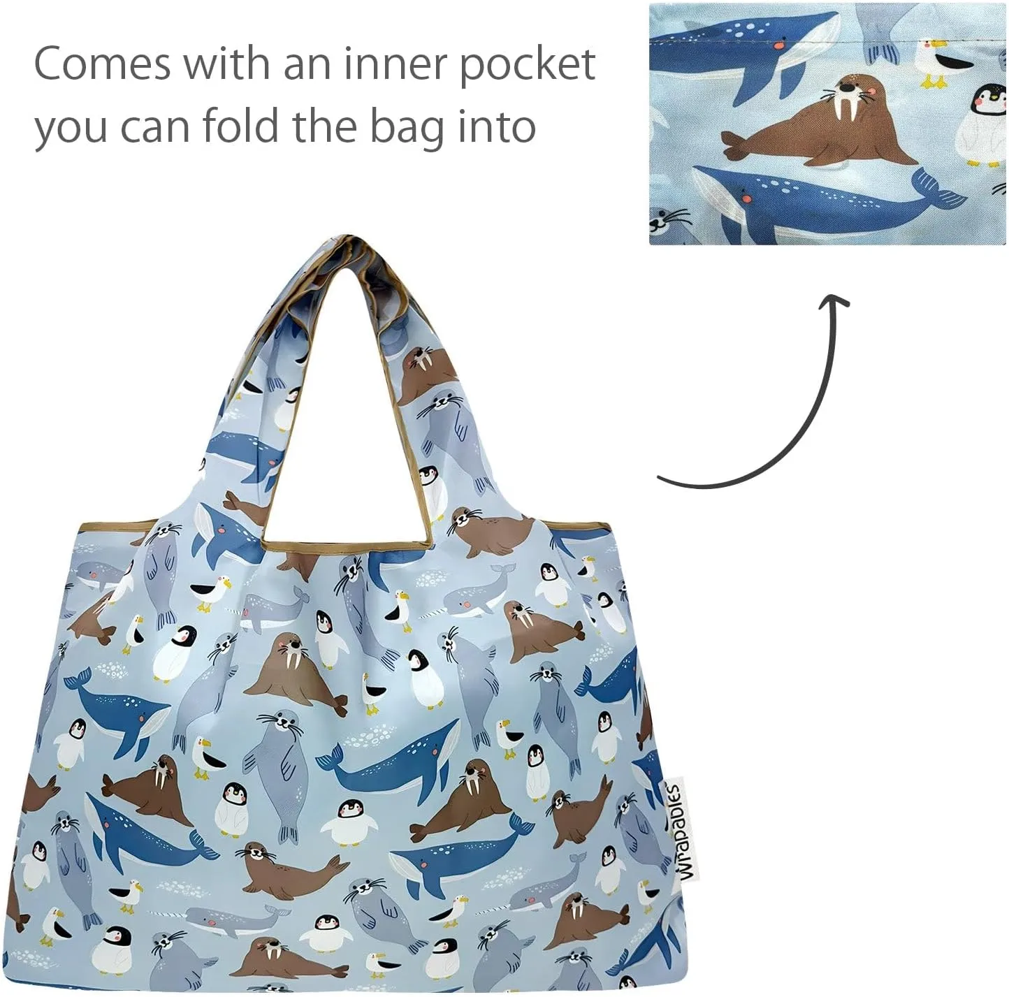 allydrew Large & Small Foldable Tote Nylon Reusable Grocery Bags, Set of 2