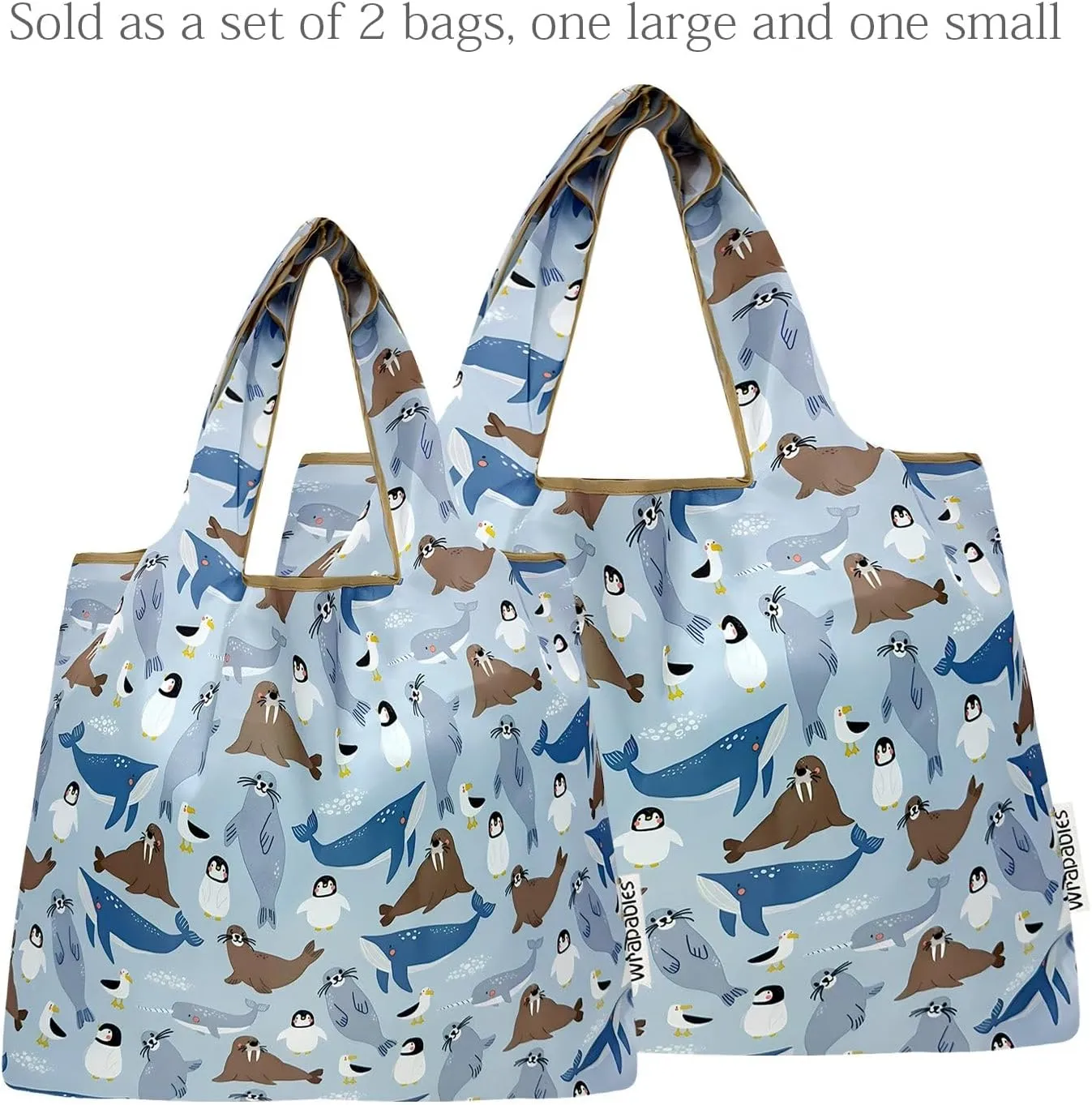 allydrew Large & Small Foldable Tote Nylon Reusable Grocery Bags, Set of 2