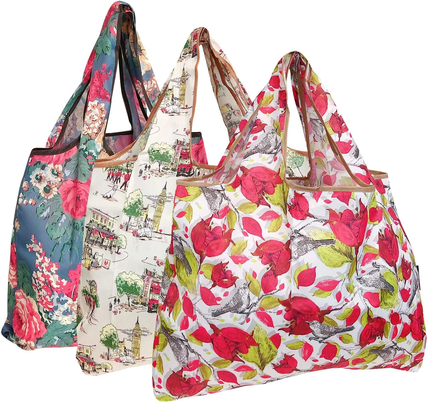 allydrew Large Foldable Tote Nylon Reusable Grocery Bag, 3 Pack