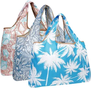 allydrew Large Foldable Tote Nylon Reusable Grocery Bags, 3 Pack