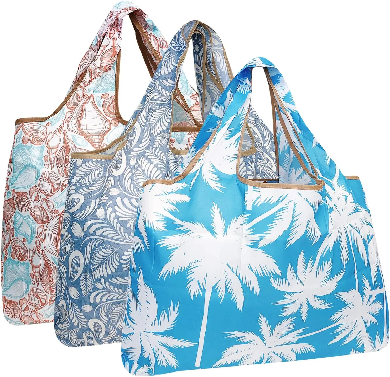 allydrew Large Foldable Tote Nylon Reusable Grocery Bags, 3 Pack