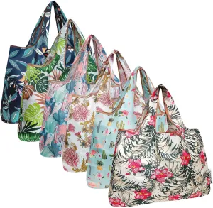allydrew Large Foldable Tote Nylon Reusable Grocery Bags, 6 Pack