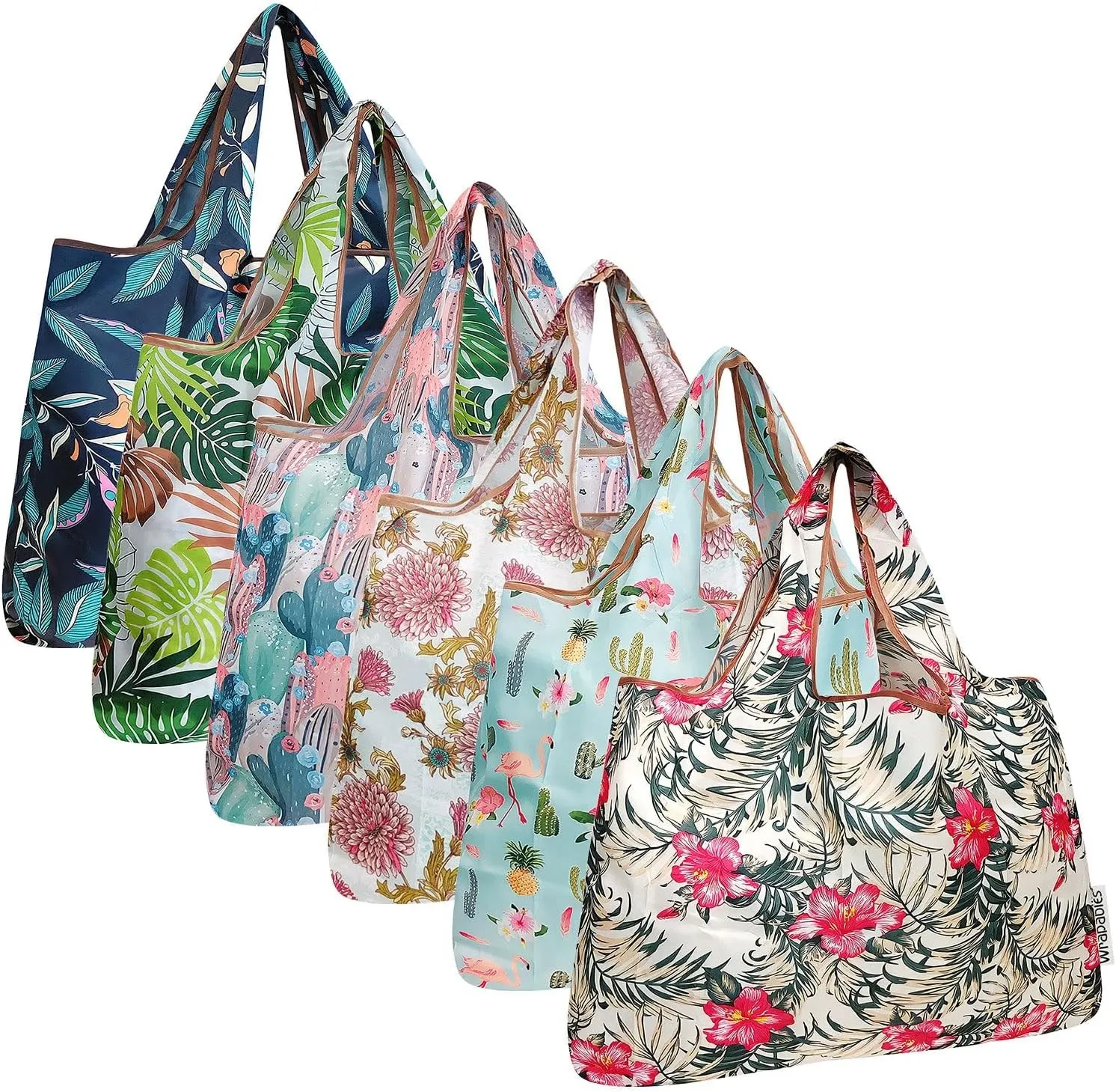 allydrew Large Foldable Tote Nylon Reusable Grocery Bags, 6 Pack