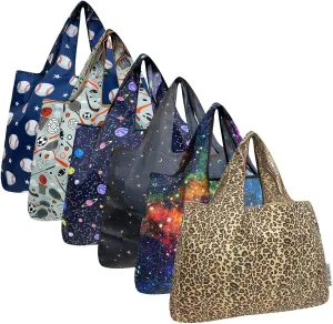 allydrew Large Foldable Tote Nylon Reusable Grocery Bags, 6 Pack