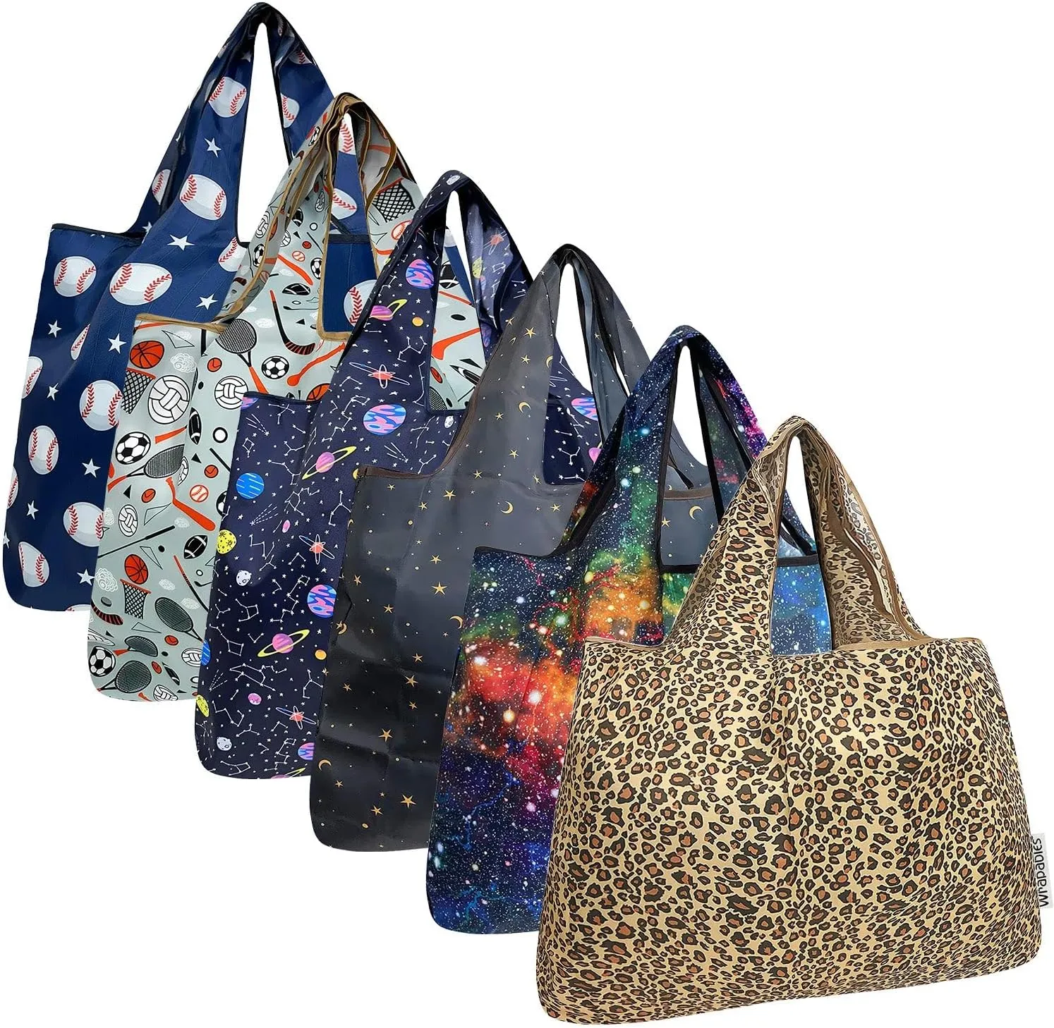allydrew Large Foldable Tote Nylon Reusable Grocery Bags, 6 Pack