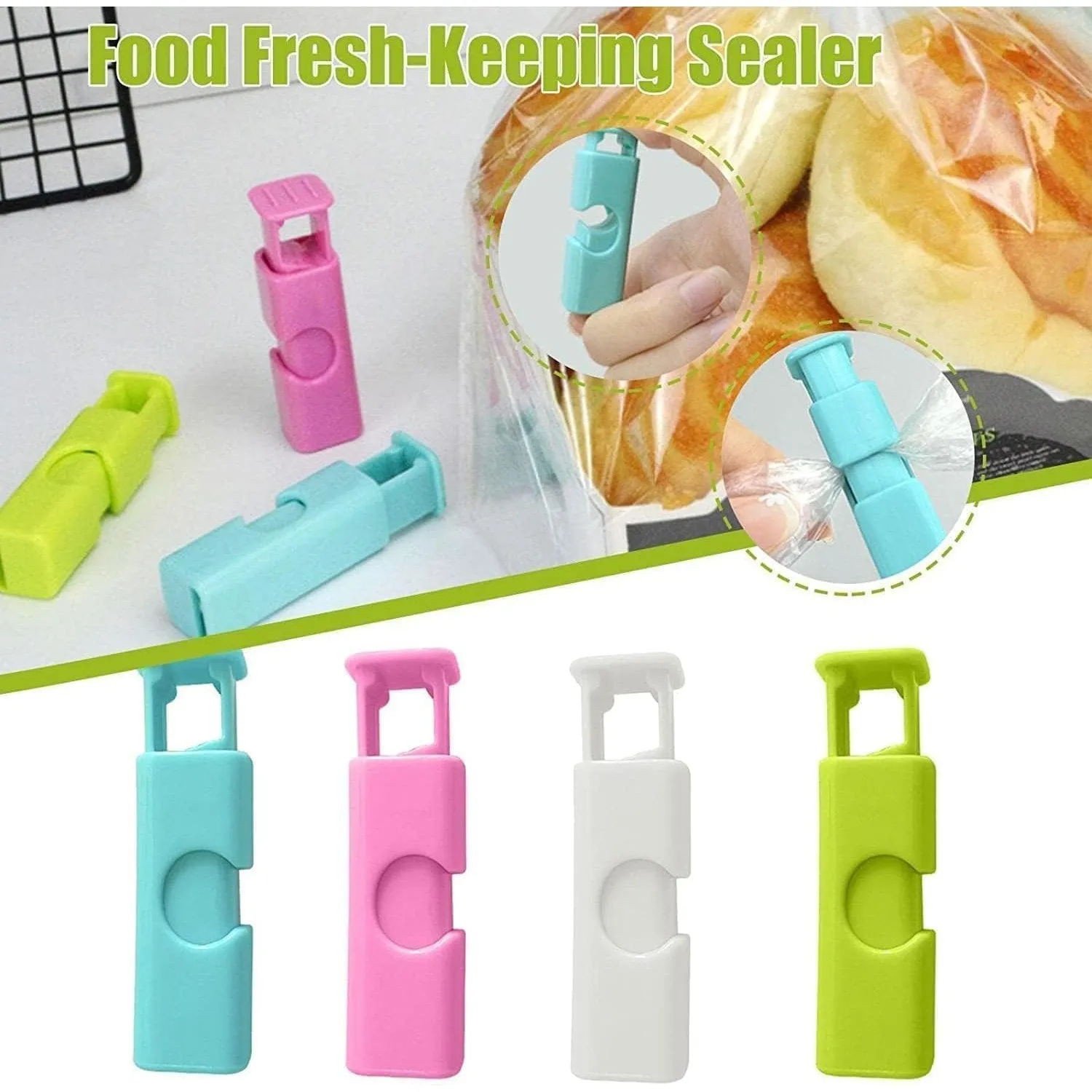 ALMEKAQUZ 16Pcs Reusable Bag Clips for Food Storage & Bread Bags - Squeeze & Lock Non-Slip Sealing Clips, Freezer & Fridge Safe - Kitchen, Home, Office Use