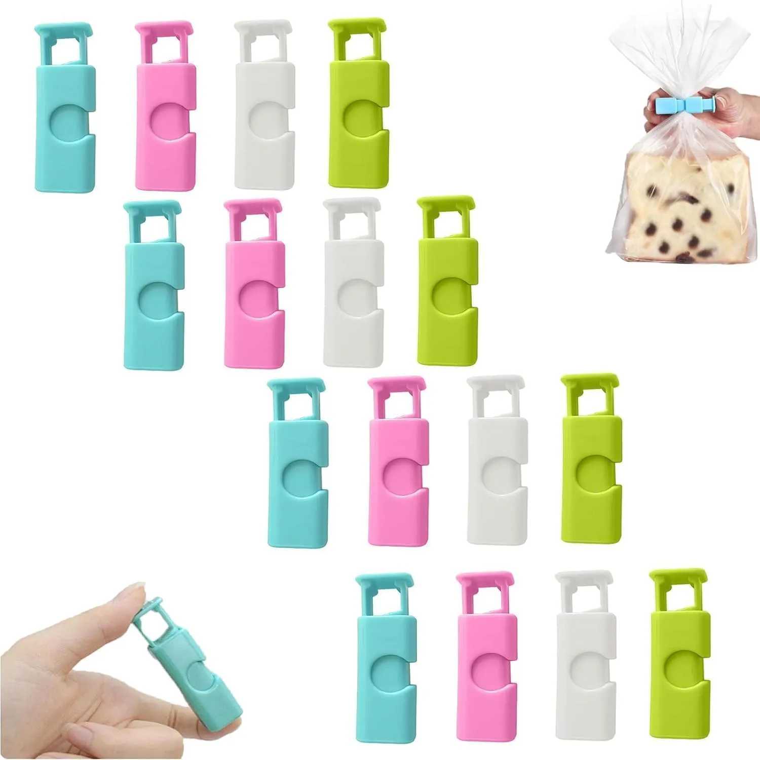 ALMEKAQUZ 16Pcs Reusable Bag Clips for Food Storage & Bread Bags - Squeeze & Lock Non-Slip Sealing Clips, Freezer & Fridge Safe - Kitchen, Home, Office Use