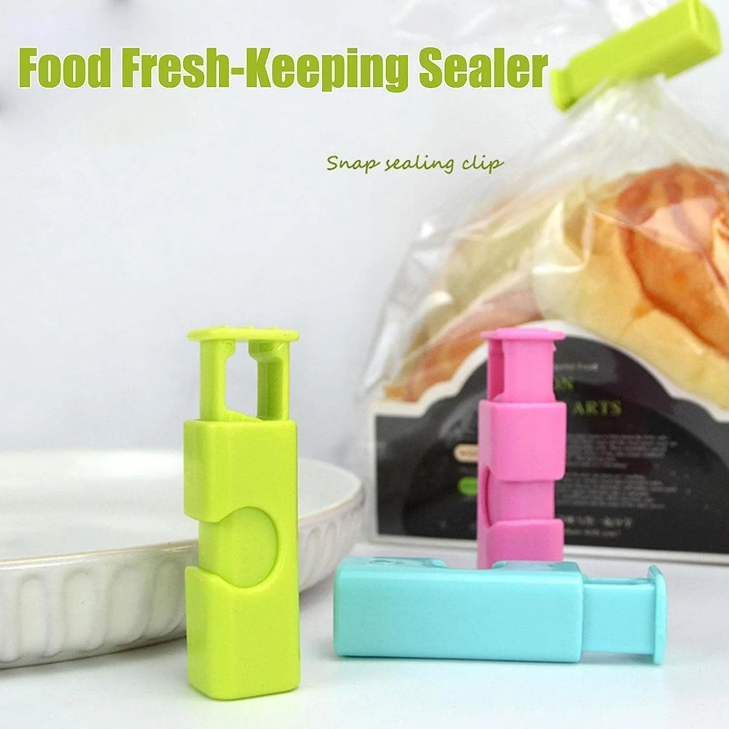 ALMEKAQUZ 16Pcs Reusable Bag Clips for Food Storage & Bread Bags - Squeeze & Lock Non-Slip Sealing Clips, Freezer & Fridge Safe - Kitchen, Home, Office Use