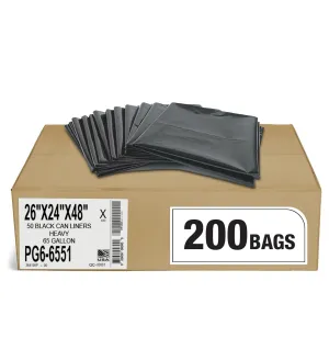 Aluf Plastics 65 Gal Black Heavy Duty Garbage Bags 1.5 Mil - 50"x 48" - Pack of 200 - For Contractor, Outdoor, Construction, & Storage
